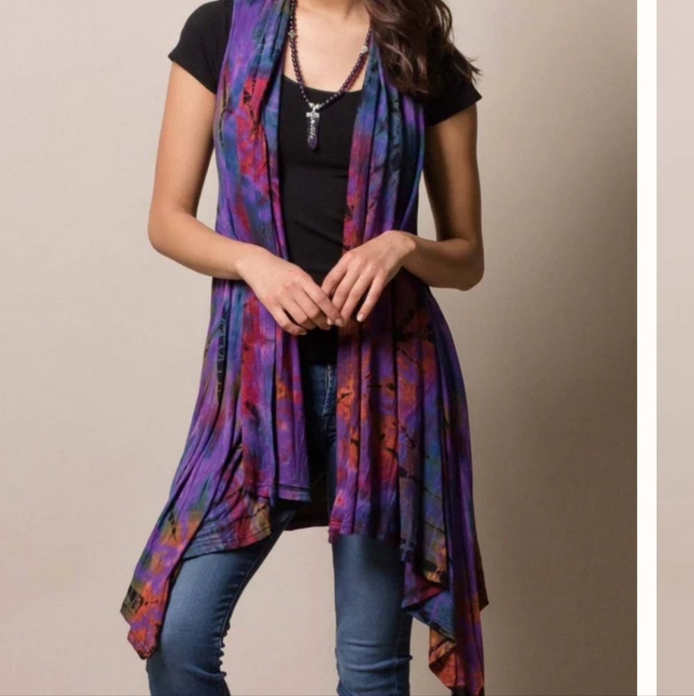 Thai Tie Dye Rayon Convertible Hooded Festival Boho Vest